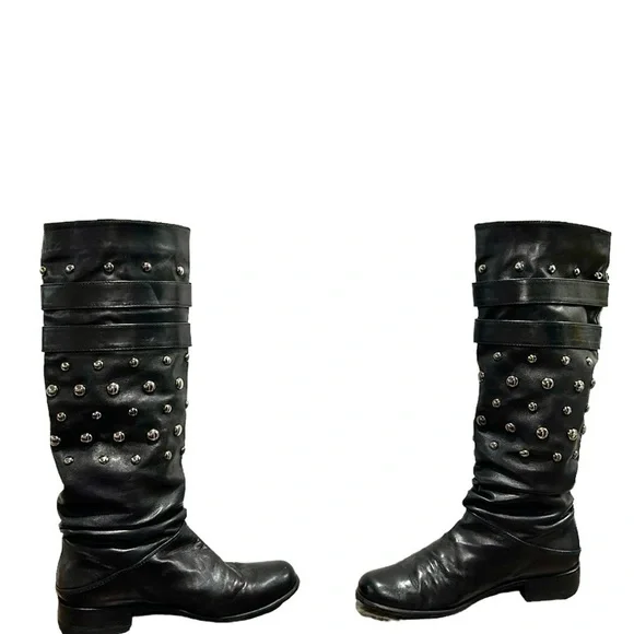 Stuart Weitzman Black Moto Biker Studded Calf Leather Boots size 6 - Picture 3 of 8